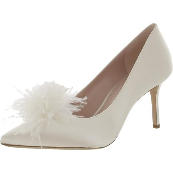 New KATE SPADE NEW YORK Ivory Feather Marabou Stiletto Pumps Satin Shoes Sz 10 - Picture 1 of 5